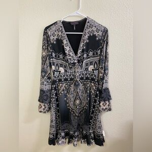 Hale Bob Long Sleeve Mini Dress - Black‎ & Gray Paisley - Size Small